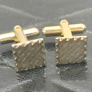 Gold Tone Square Basket Weave‎ Pattern Cufflinks Classic Mens Jewelry Vintage